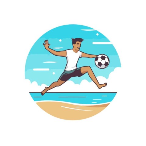 Soccer player in action on the beach. Flat style vector illustra