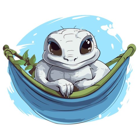 Cute little frog in a hammock. Cartoon vector illustration.