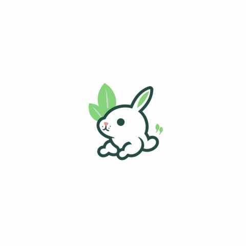 Rabbit with leaf vector logo design template. Cute animal logoty