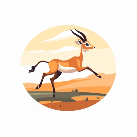 Wild african antelope running in the desert. Vector illustration