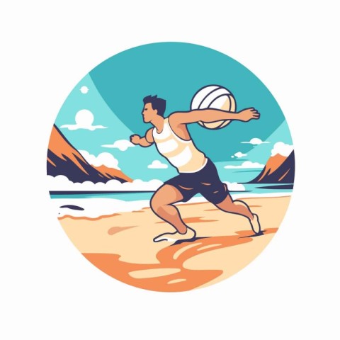 Volleyball player on the beach. Vector illustration in retro sty