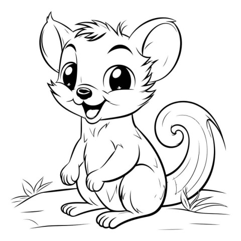 Cute Squirrel - Black and White Cartoon Illustration. Isolated O