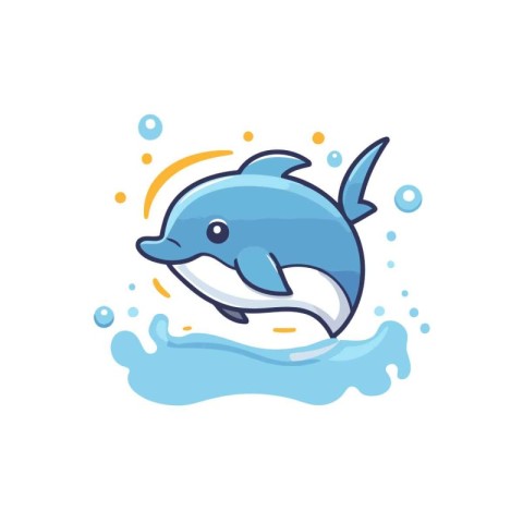 Cute cartoon dolphin jumping out of the water. Vector illustrati