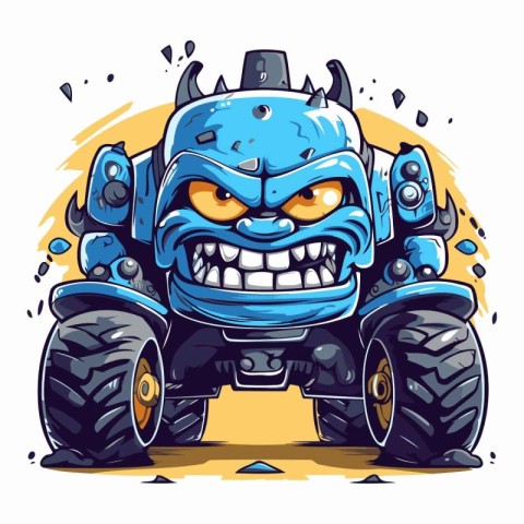 Cartoon monster with big wheels. Vector illustration. Isolated o