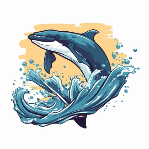 Vector illustration of a killer whale jumping out of the water.