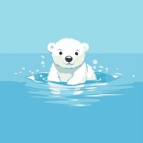 Polar bear swimming in the water. Cute cartoon vector illustrati