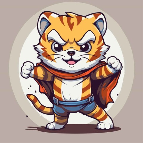 Cute red panda dressed in a superhero costume. Vector illustrati