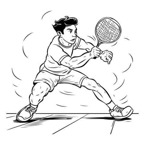 Tennis player. Black and white vector illustration ready for vin