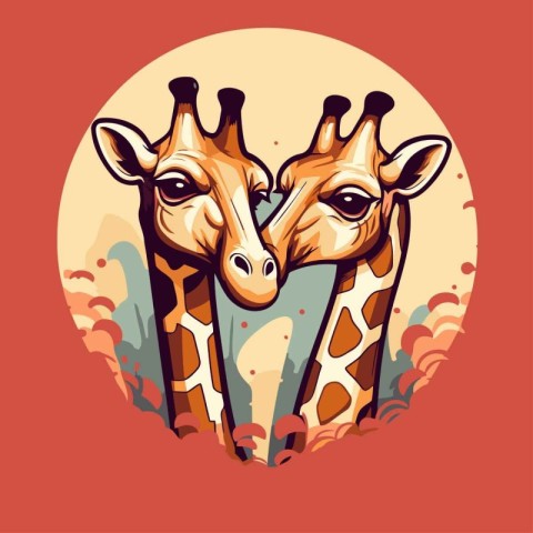 Two giraffes in a circle. Vector illustration of a pair of giraf