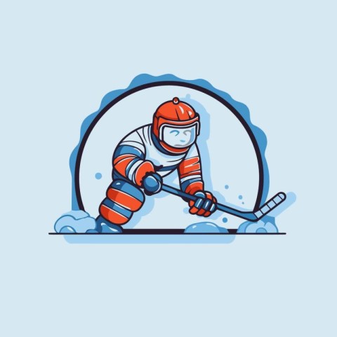 Ice hockey player vector illustration. Ice hockey player with th