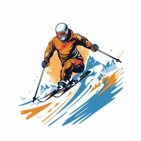 Skiing. Vector illustration of a skier skiing downhill.