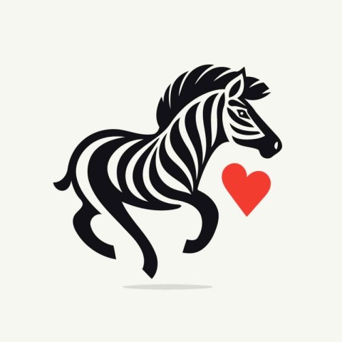 Vector image of a black and white zebra with a red heart