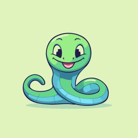 Cute cartoon green snake isolated on green background. Vector il