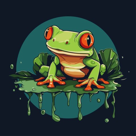 Frog in the water. Vector illustration of a cartoon character.