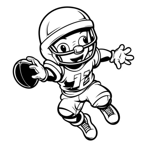 American Football Player - Black and White Cartoon Mascot Illust