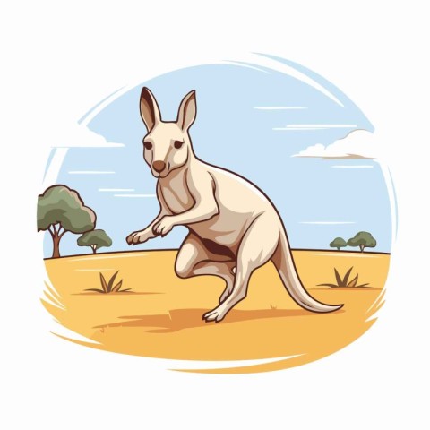 Kangaroo in the field. Vector illustration in cartoon style.