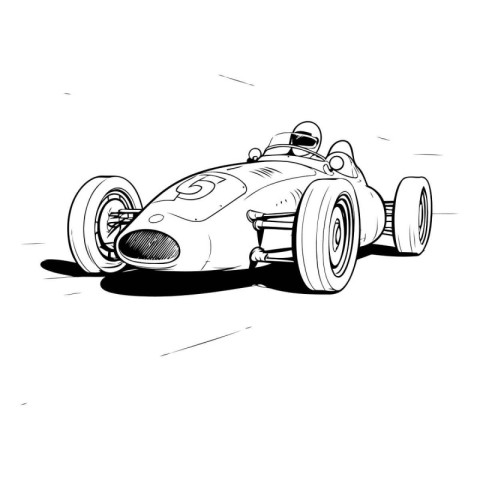 Vintage race car. Hand drawn vector illustration in sketch style