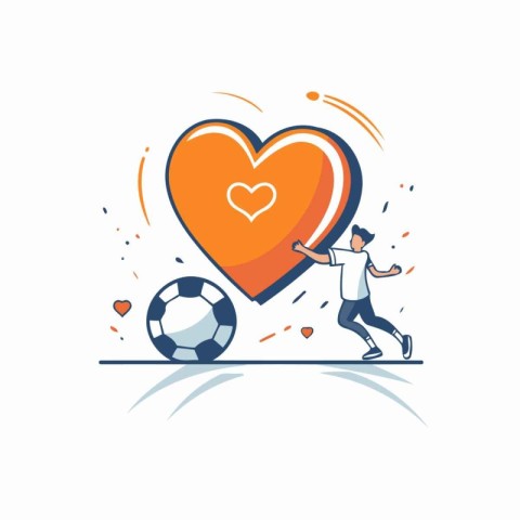 Cartoon vector illustration of man playing football with heart a