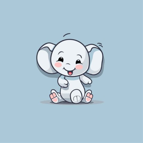 Cute elephant cartoon character isolated on blue background. Vec