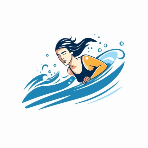 surfer girl on the wave. vector icon isolated on white backgroun