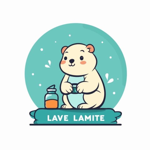 Cute cartoon bear with a bottle of milk. Vector illustration.