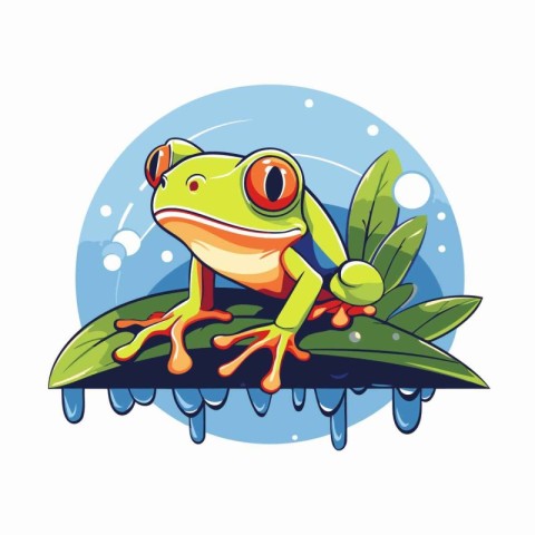 Frog on the leaf. Vector illustration of a green frog.