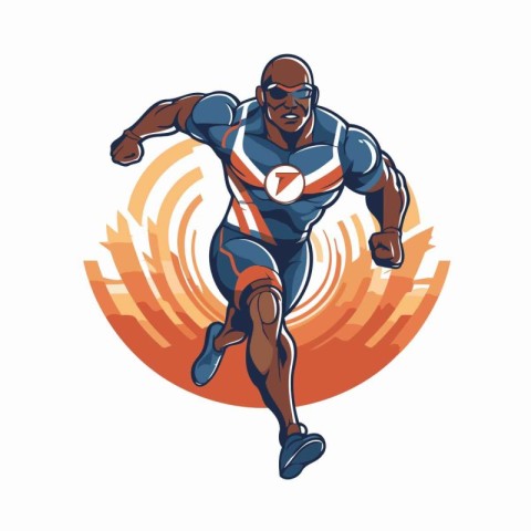 Superhero running with heart in his hand. Vector illustration of