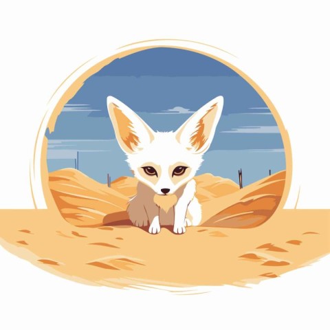 Cute fox in the desert. Vector illustration in cartoon style.