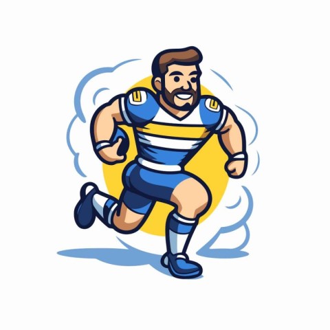 Rugby player running with ball. Vector illustration of rugby pla