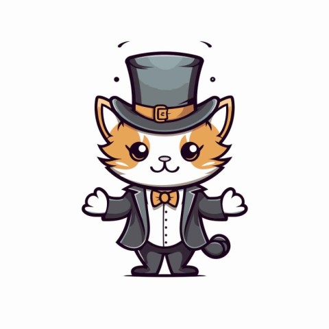 Cute cat in a top hat and suit. Vector illustration.