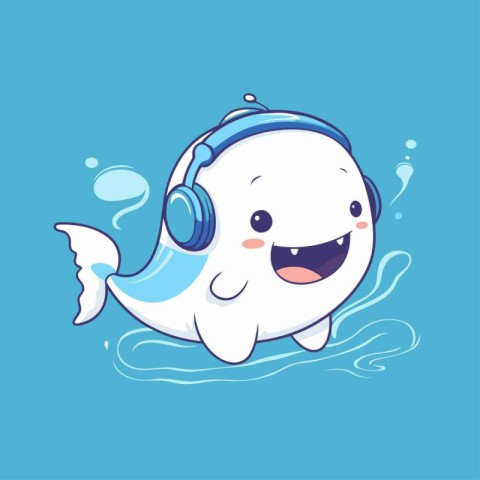 Cute cartoon tooth listening to music with headphones. Vector il