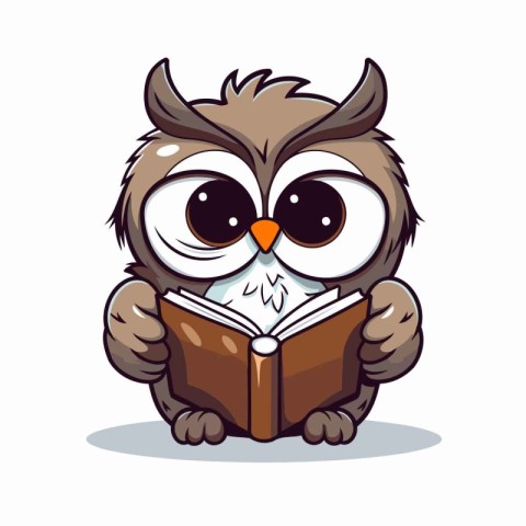 Owl reading a book on a white background. Vector illustration.