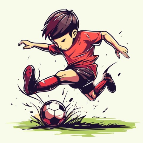 Soccer player kicking the ball. Vector illustration in cartoon s