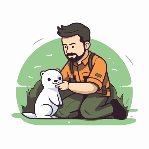 Vector illustration of a man sitting with a polar bear in his ha