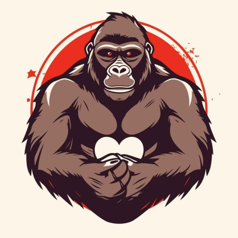 Gorilla holding a heart in his hands. Vector illustration.