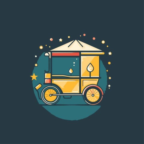 Coffee cart icon in flat style. Food truck vector illustration.