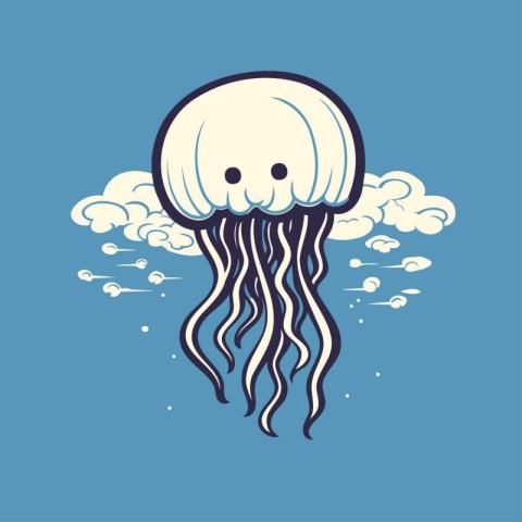 Jellyfish in the sea. Vector illustration of a cartoon style.