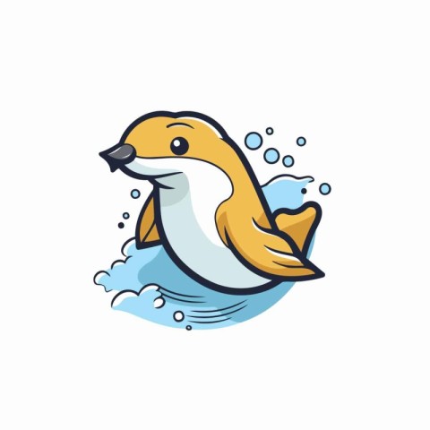 Cute little dolphin swimming in the sea. Vector illustration iso