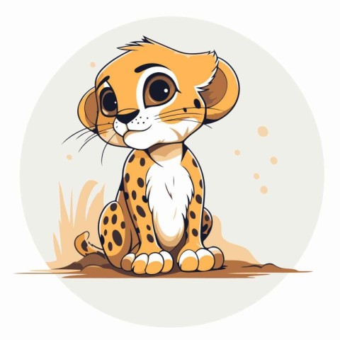 Cute cartoon cheetah sitting on the ground. Vector illustration.