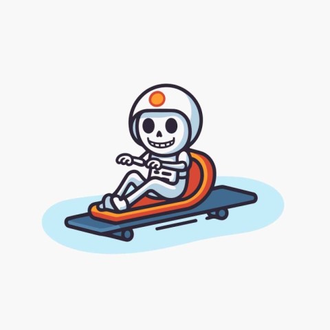 Cartoon character of the astronaut on a sled. Vector illustratio