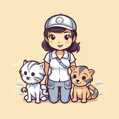 Veterinarian with cute dogs. Vector illustration. Cartoon style.