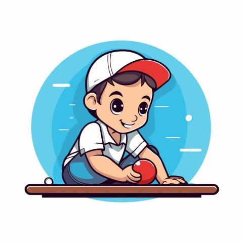 Cute little boy playing table tennis. Vector illustration in car