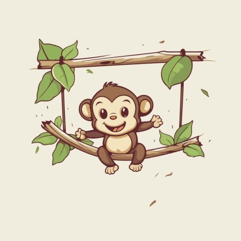 cute monkey sitting on the tree. vector illustration in cartoon