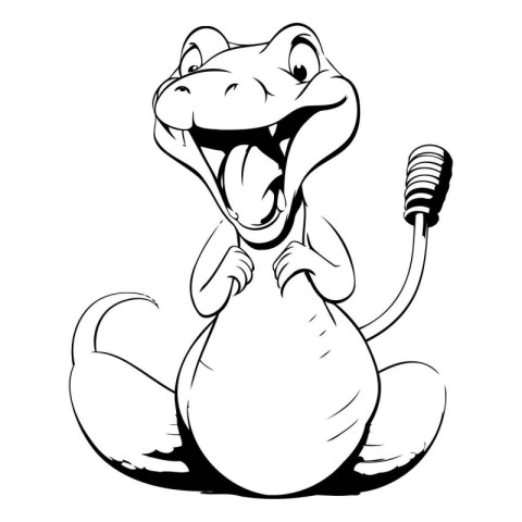 Crocodile singing a song on a microphone. Vector illustration.