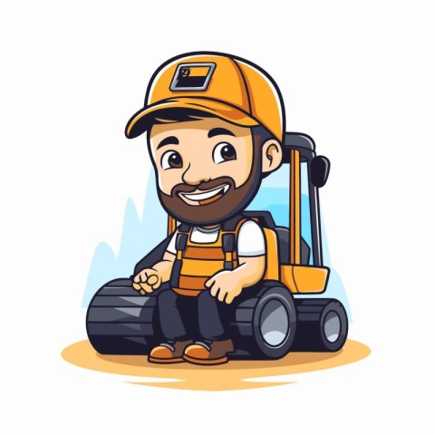 Cartoon character of a man driving a heavy duty loader. Vector i