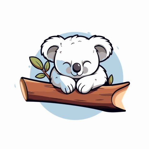 Cute koala sitting on a log. Vector cartoon illustration.