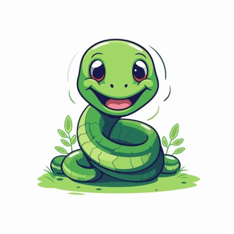 Cute little green snake cartoon character vector Illustration on