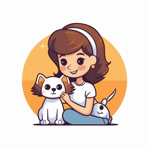 Cute little girl with her dog. Vector illustration in cartoon st