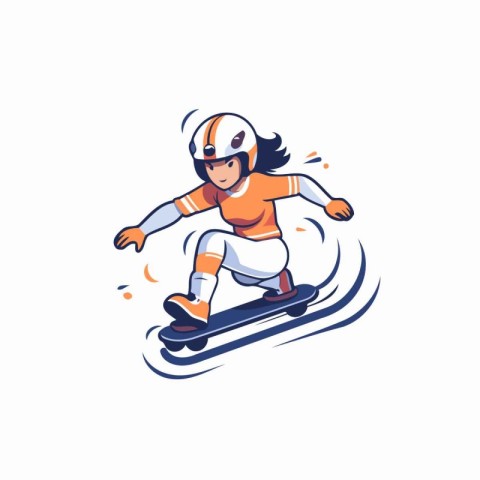 Skiing girl. Vector illustration. Isolated on white background.