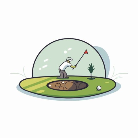 Golfer on golf course. Vector illustration in flat style.